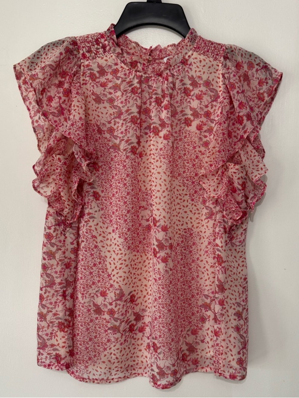 Maison D’Amelie Ruffled Floral Blouse Pink Flutter Sleeve Women’s Small